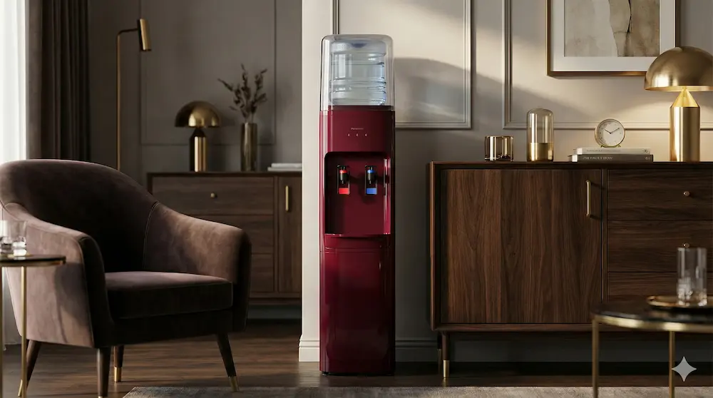 シックなインテリアに馴染む、落ち着いたワインレッド色のウォーターワンJLサーバー。おしゃれなデザイン。