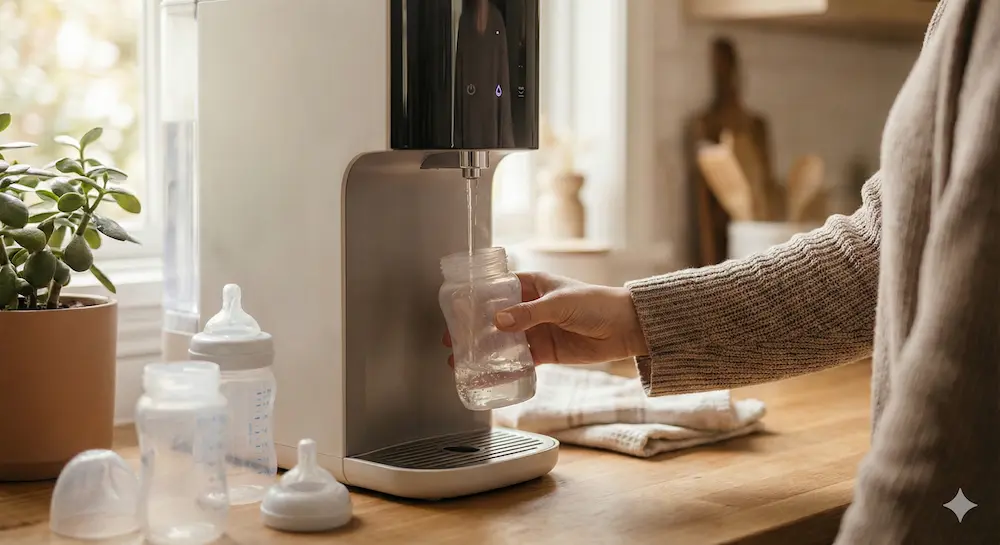 クリクラのウォーターサーバーで赤ちゃんのミルクを作る様子