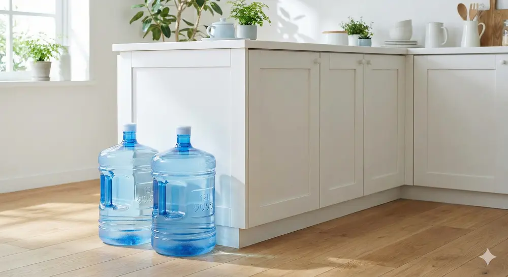 クリクラの12Lボトルのサイズ感と保管イメージ